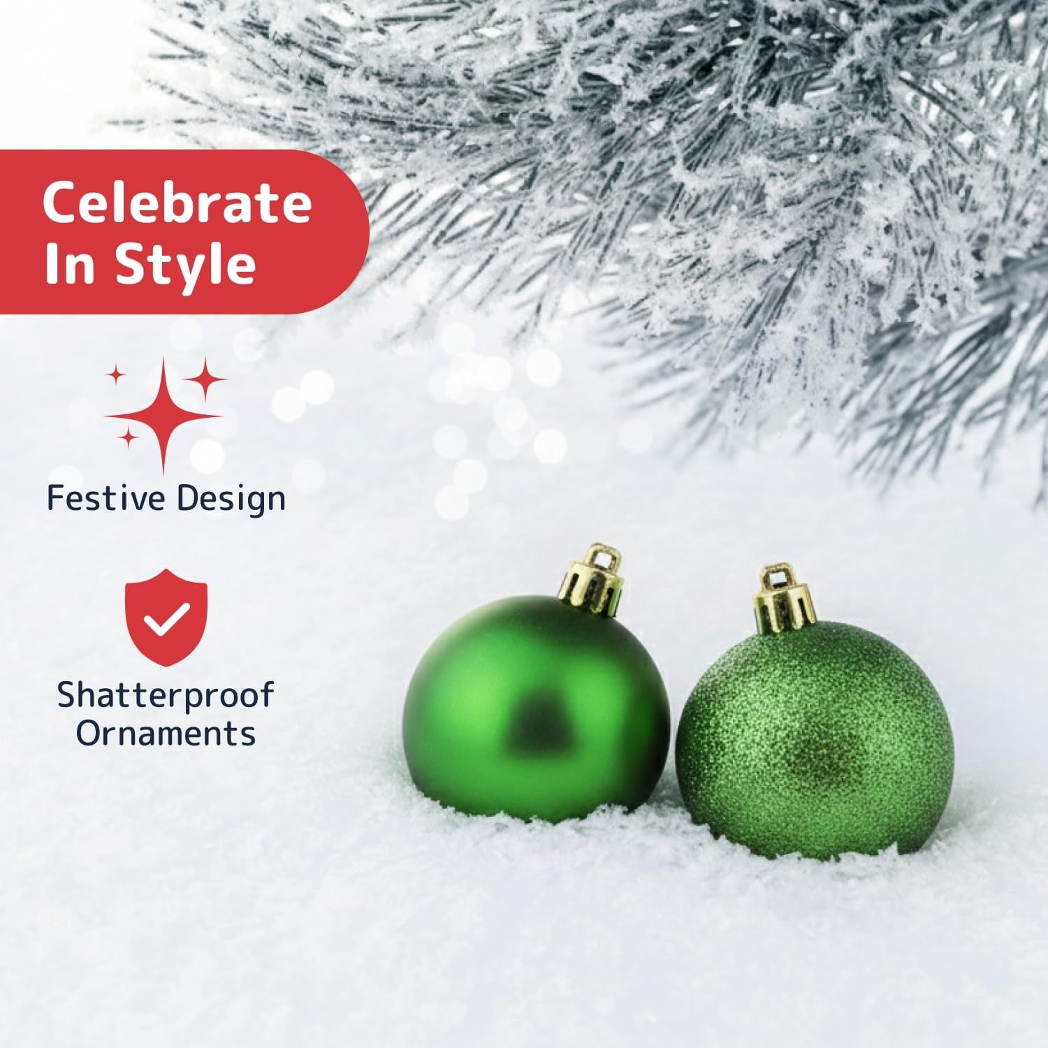 36-Piece Green Christmas Ornaments Set – Shatterproof Tree Balls in 3 Sizes