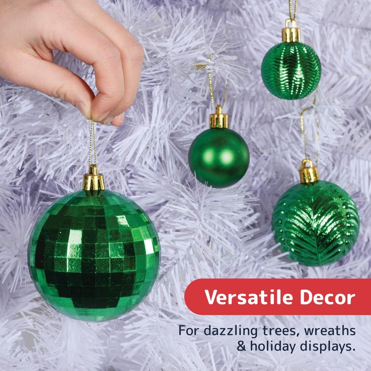 36-Piece Green Christmas Ornaments Set – Shatterproof Tree Balls in 3 Sizes