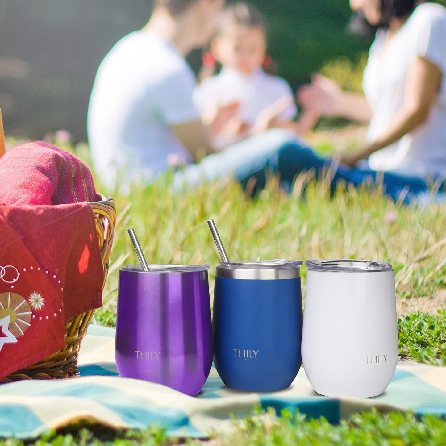 Vacuum Insulated Stemless Wine Tumbler – Triple-Layer Stainless Steel with Lid & Straw (12 Oz)