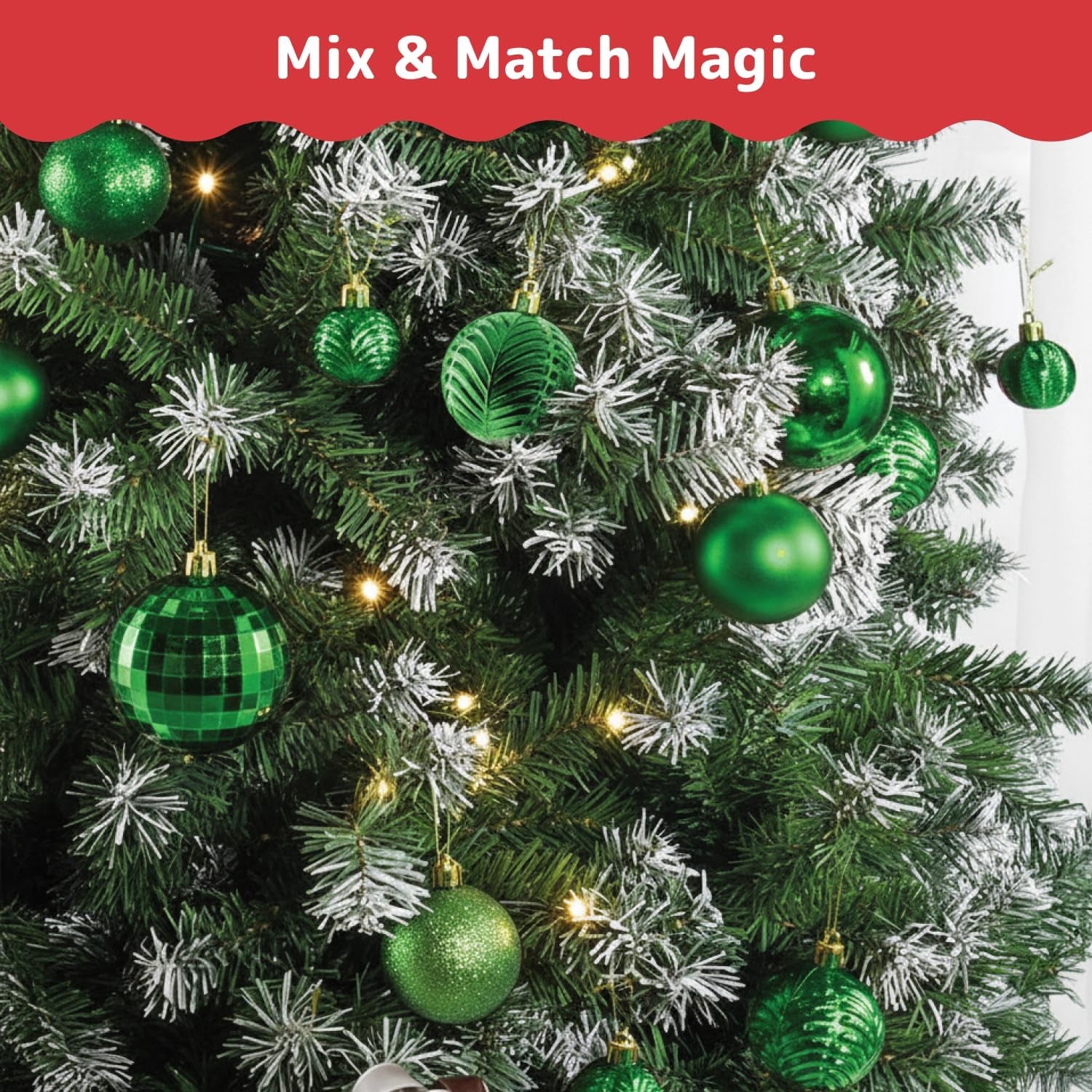 36-Piece Green Christmas Ornaments Set – Shatterproof Tree Balls in 3 Sizes